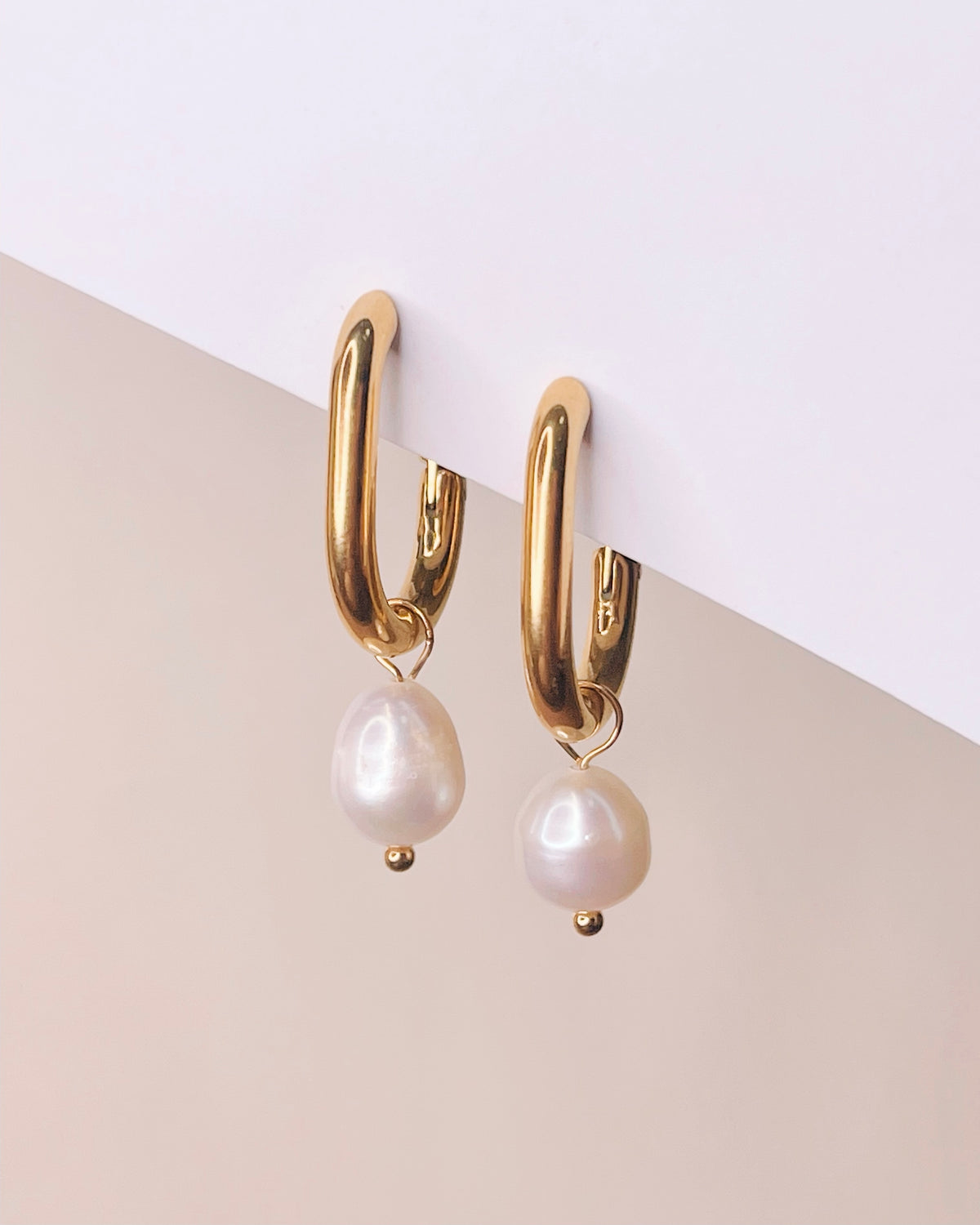 Miranda Baroque Freshwater Pearl Dangle U-Shaped Gold Hoops