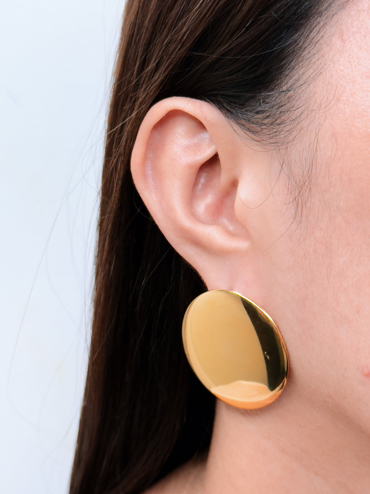 Magnolia Smooth Big Round Flat Gold Stud Earrings