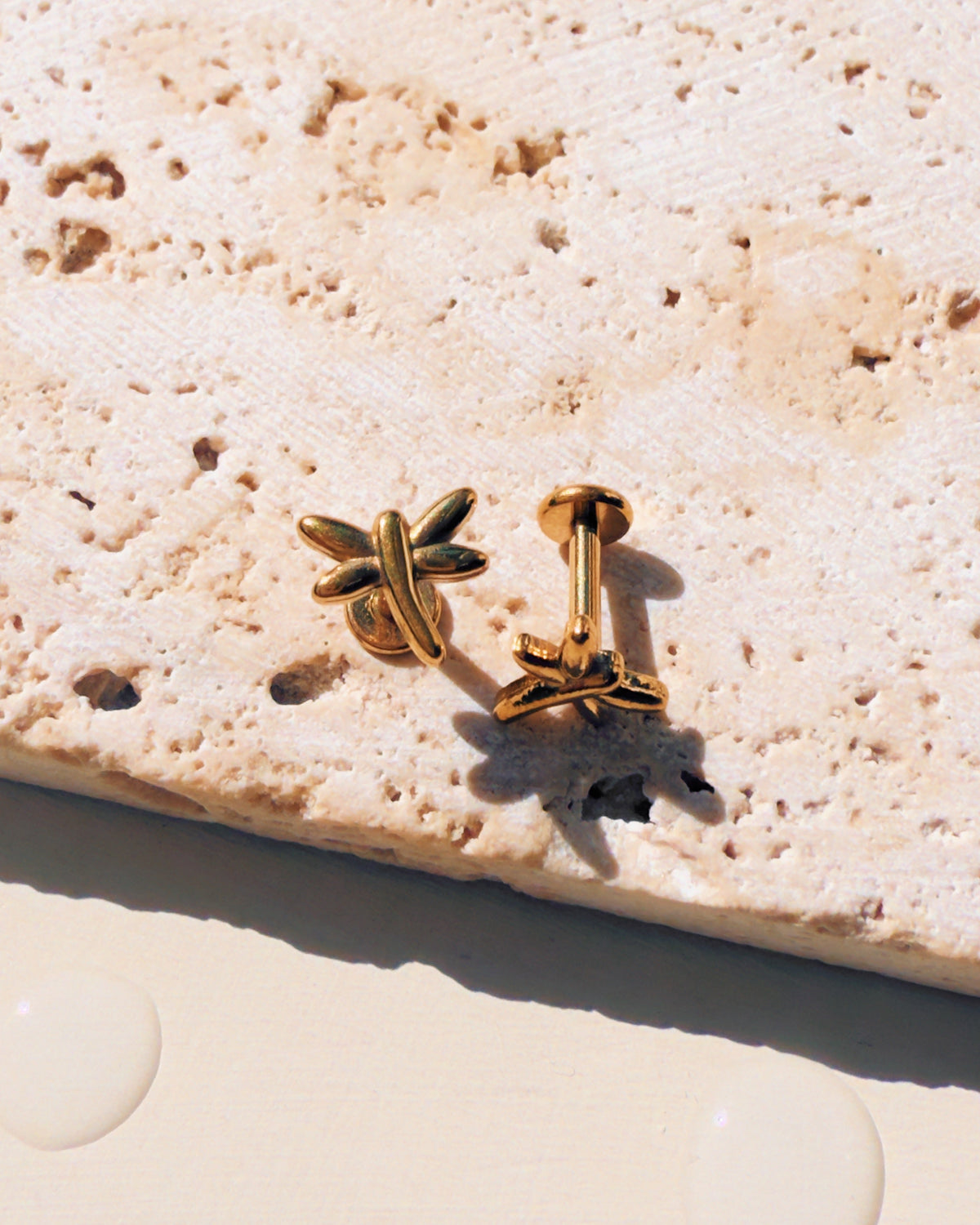 Moira (Gold) Dainty Dragonfly Shaped Flat Back Gold Stud Earrings
