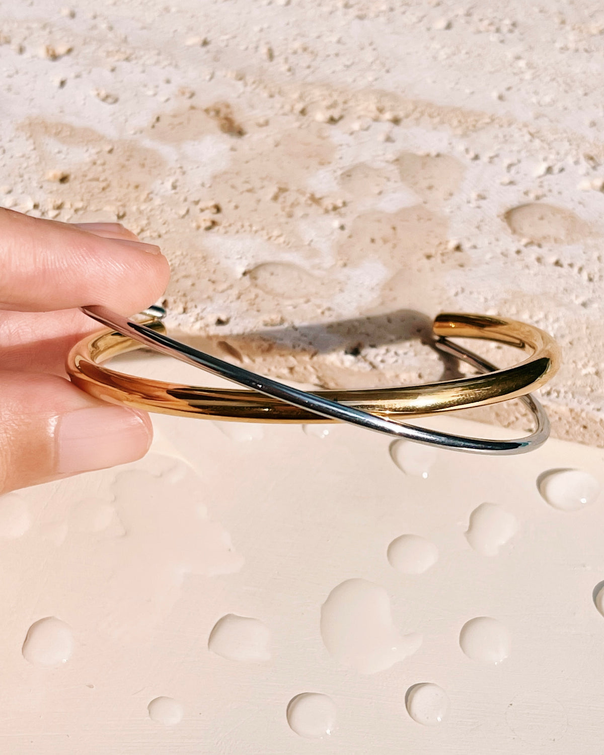 Nellie (Two Tone) Intertwined Silver Gold Design Bangle