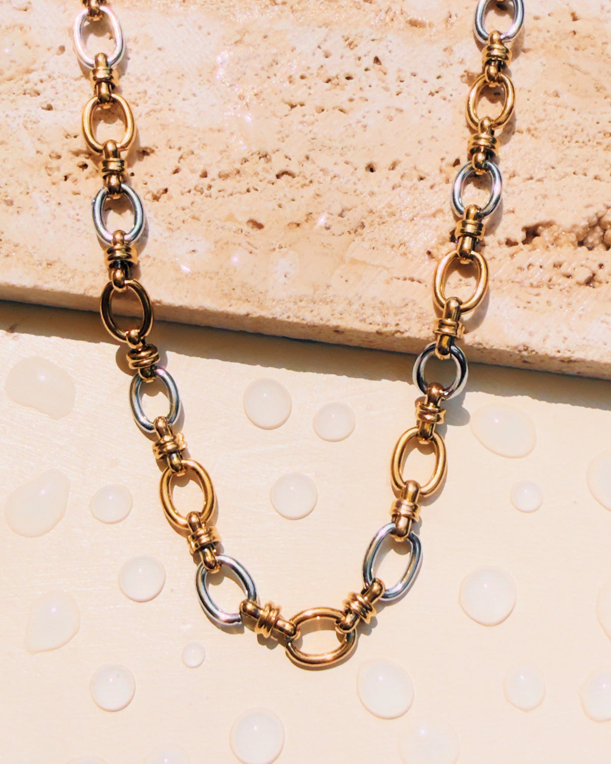 Pepper Two Tone Silver Gold Alternate Oval Shaped Chain Link Design (Chain Only) Necklace
