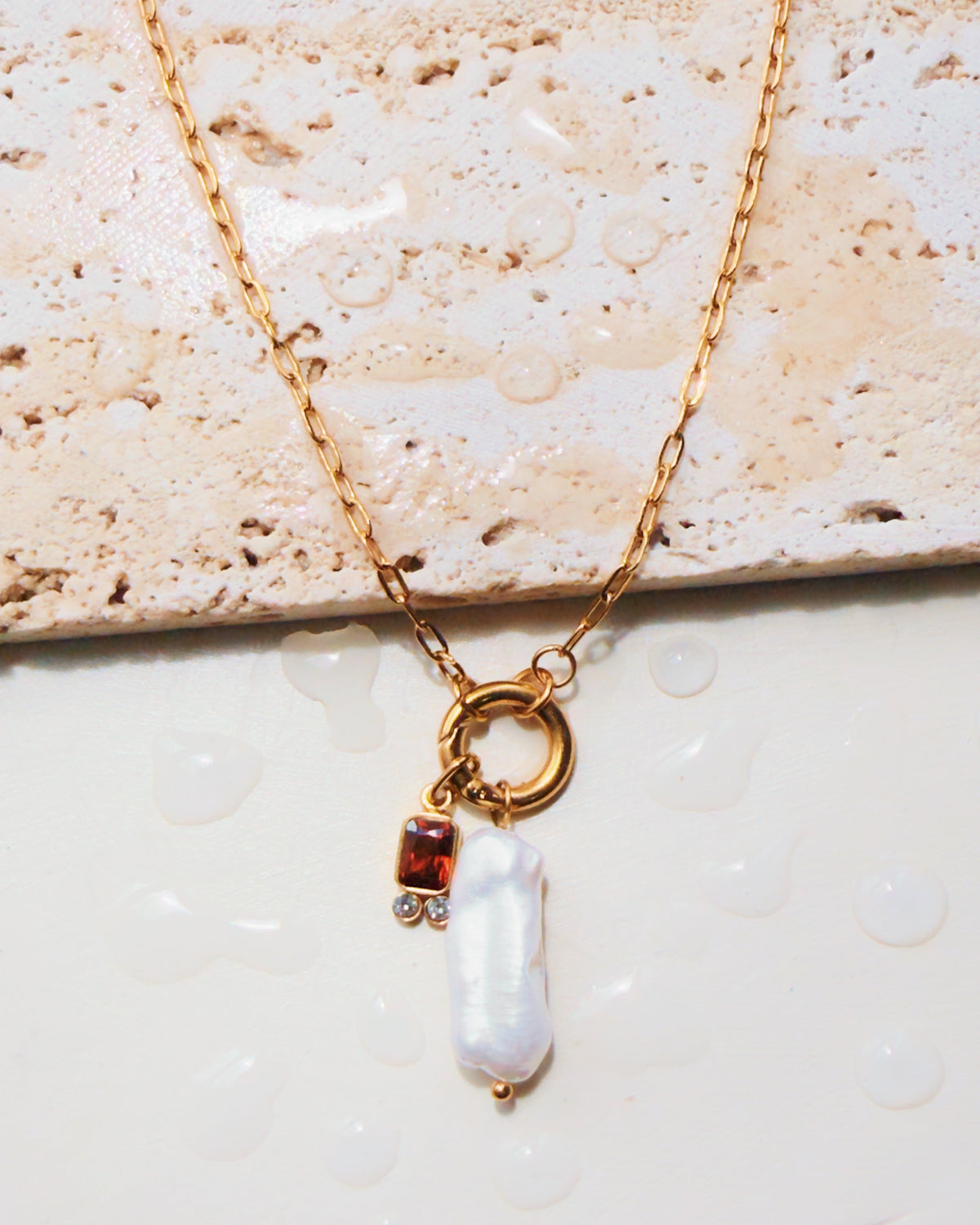 Xara Dainty Zircon Birthstone Pearl Dual Pendant Small Thin Paperclip Chain Necklace