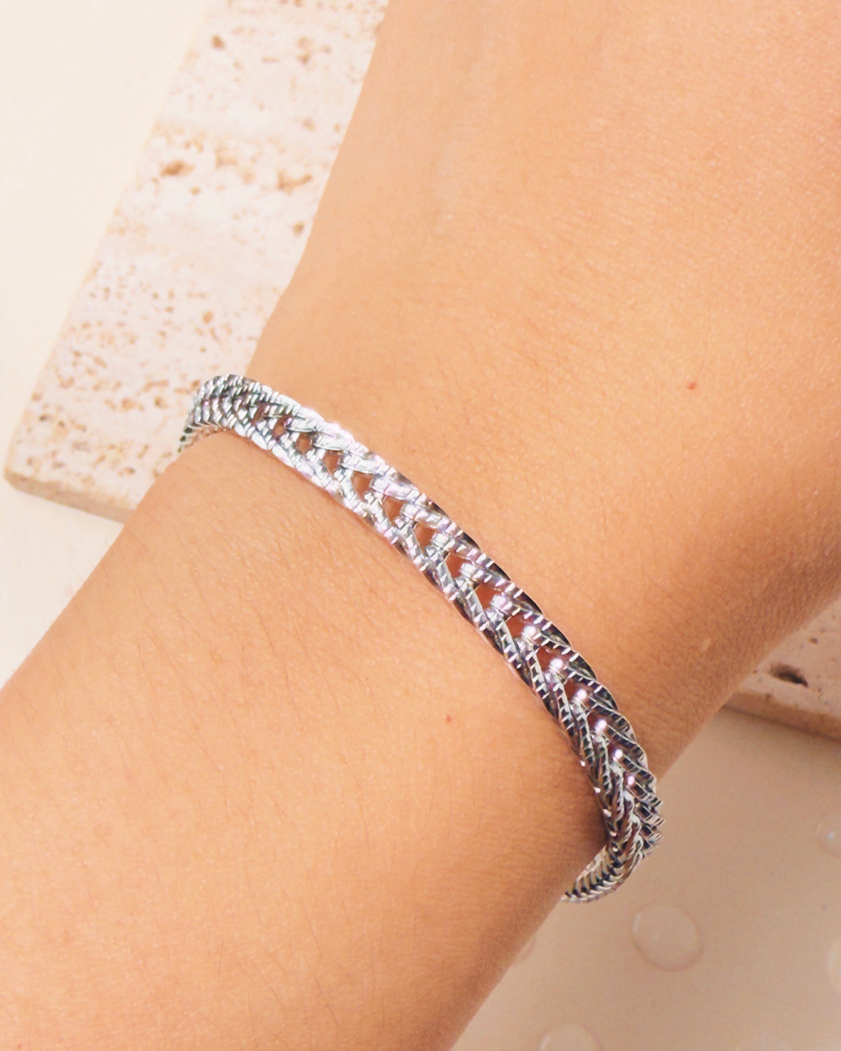 Nolan (Silver) Rounded Wheat Chain Design Bracelet