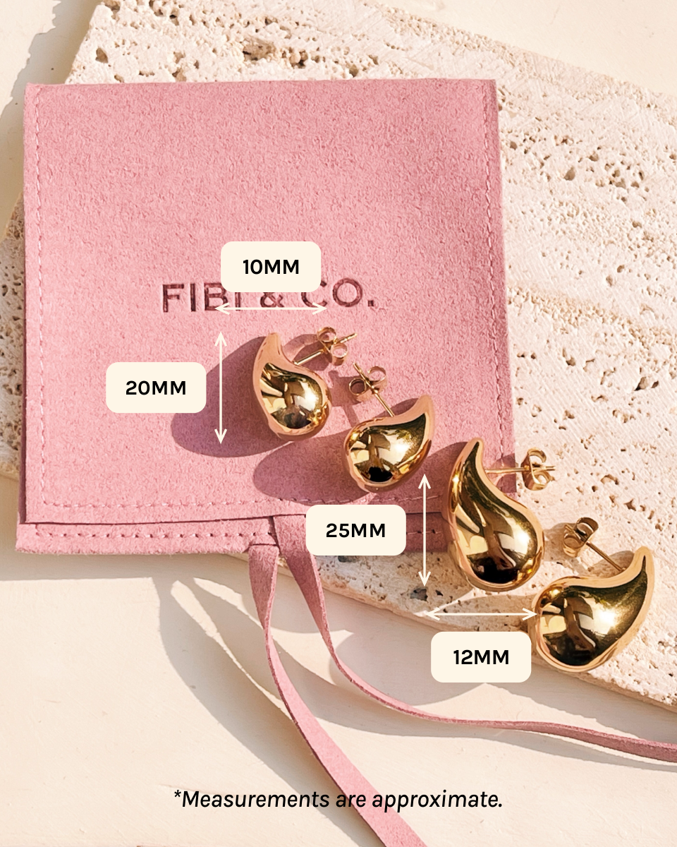Theodora (Gold) Chunky Teardrop Waterdrop Design Gold Stud Drop Earrings