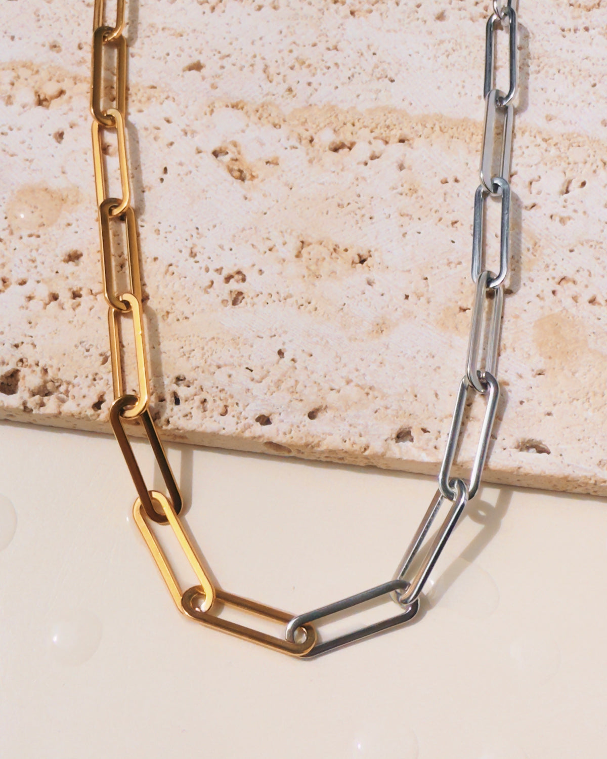 Miley (Two Tone) Half Silver Half Gold Big Paperclip Chain Design (Chain Only) Necklace