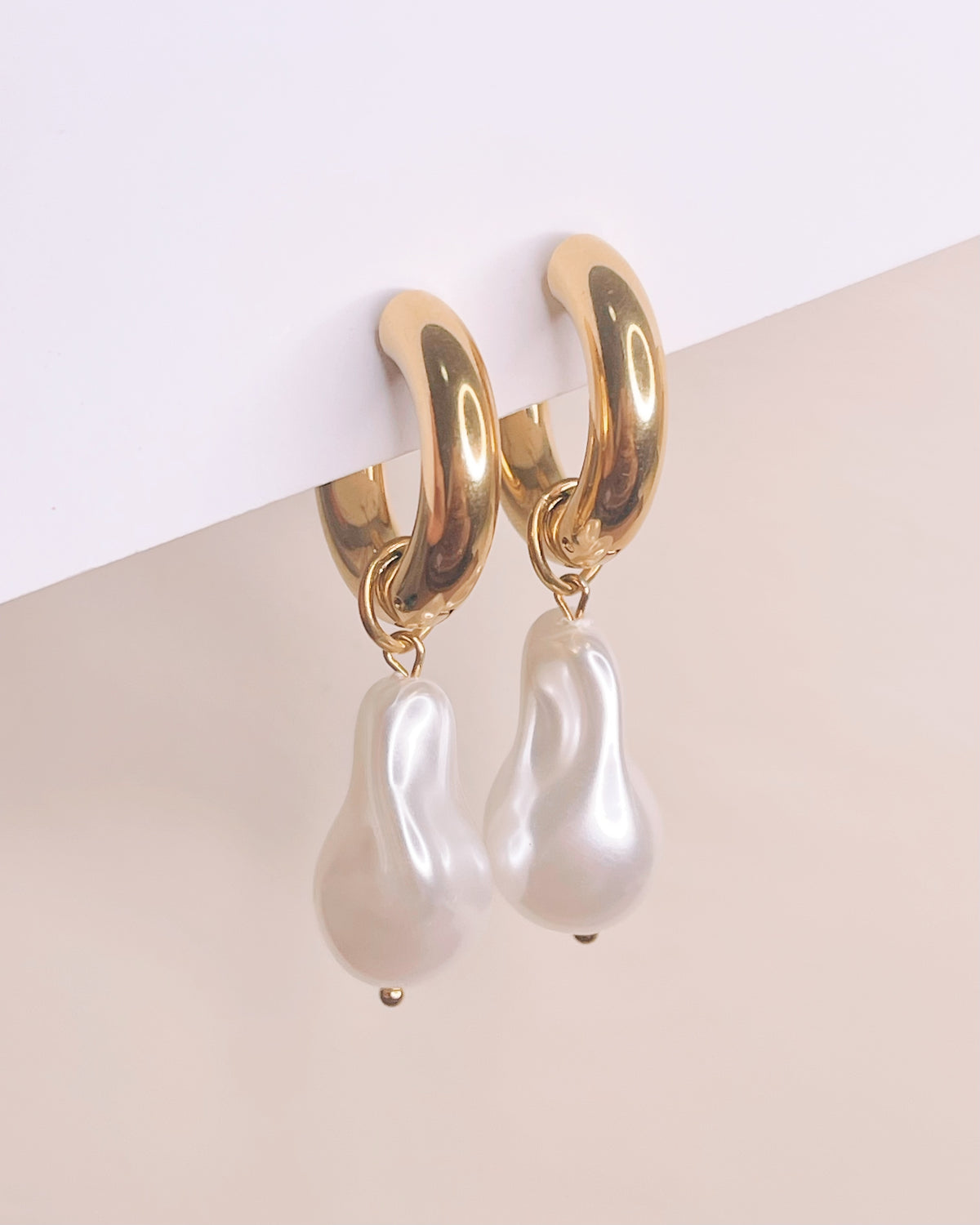 Tracey Irregular Imitation Pearl Dangle Gold Huggies