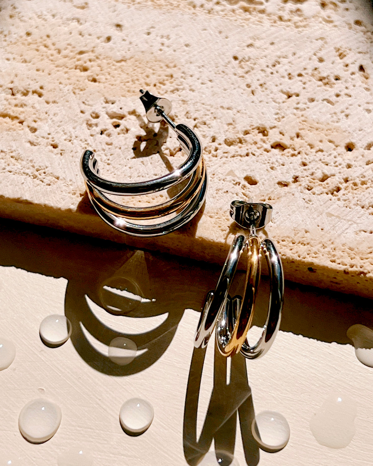 Marie (Two Tone) Triple Layer Silver & Gold Layered Look Hoops