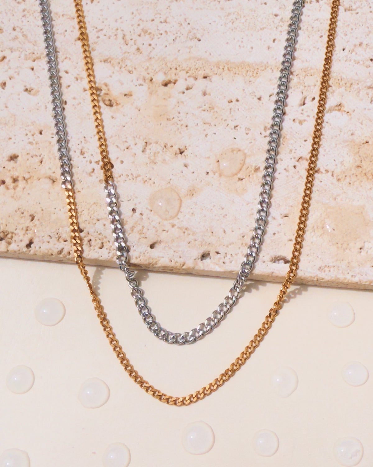 Maurice (Two Tone) Double Layer Alternate Half Silver Gold Thin Curb Chain Design (Chain Only) Necklace