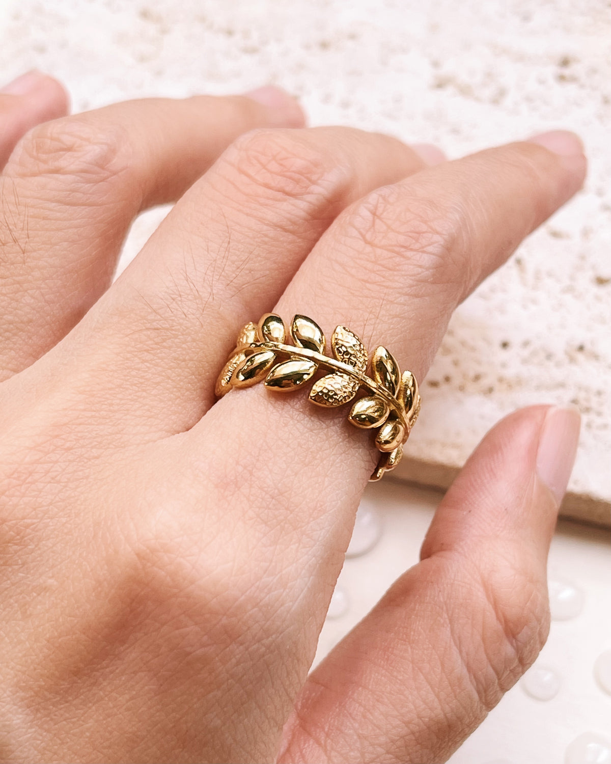 Giselle Textured Leaf Design Gold Ring