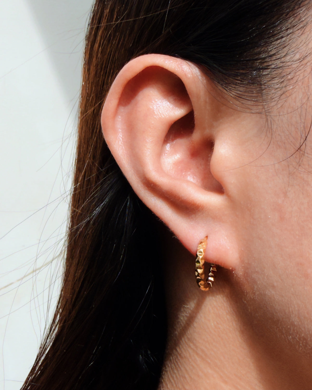 Quincy (Bundle Set) 3 Pairs Round Pearl Gold Studs Tri Petal Zircon Bezel Set Flower Shaped Gold Studs Textured Faceted Design Gold Huggies