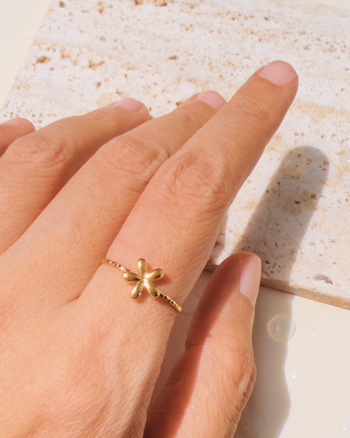 Milani (Bundle Set) 3 Rings Solid Flower Shaped Zircon Paved Butterfly Shaped Round Zircon Inlaid Set Top Head Dainty Minimalist Design Thin Open Gold Ring