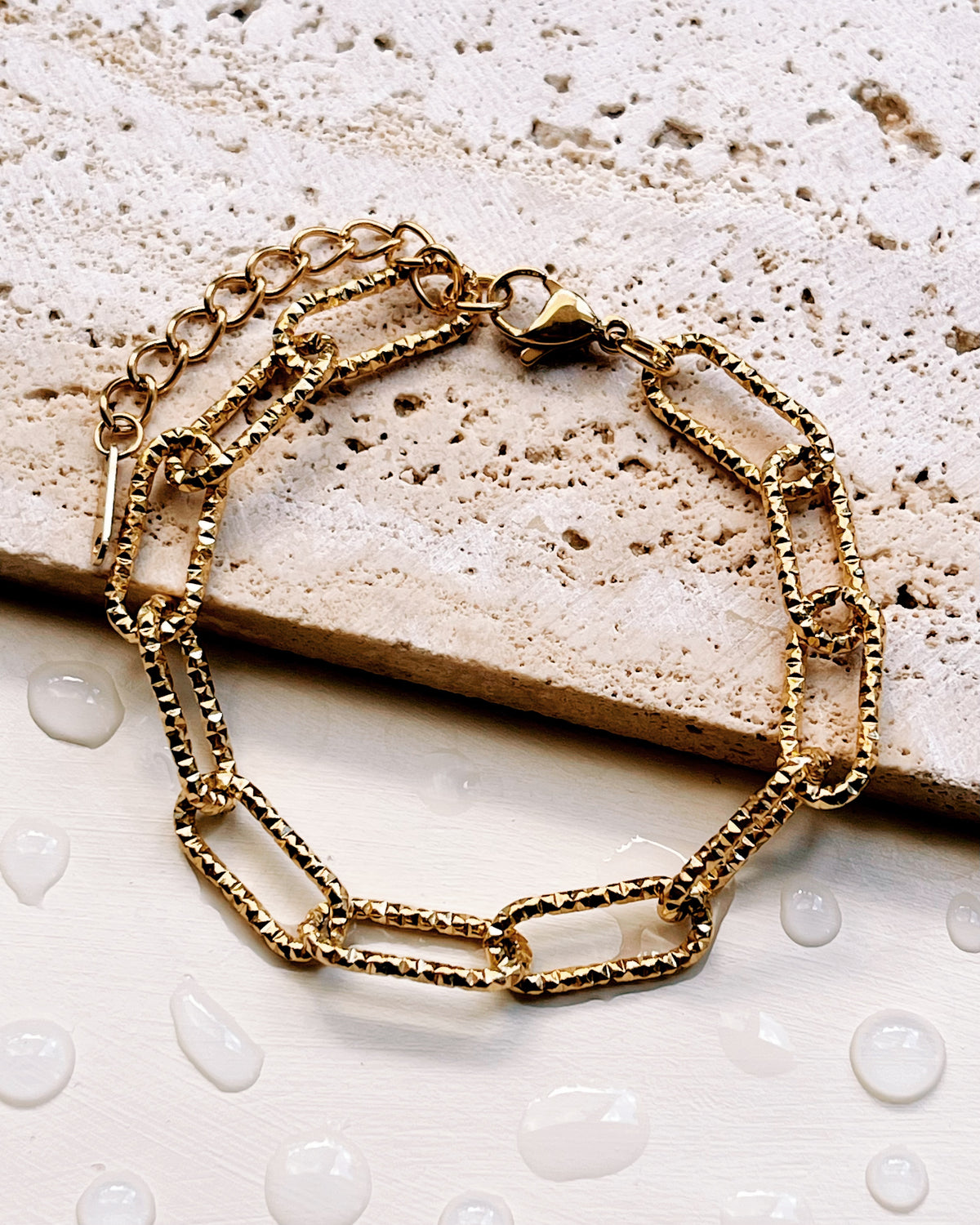 Frankie All Textured Paper Clip Chain Gold Bracelet