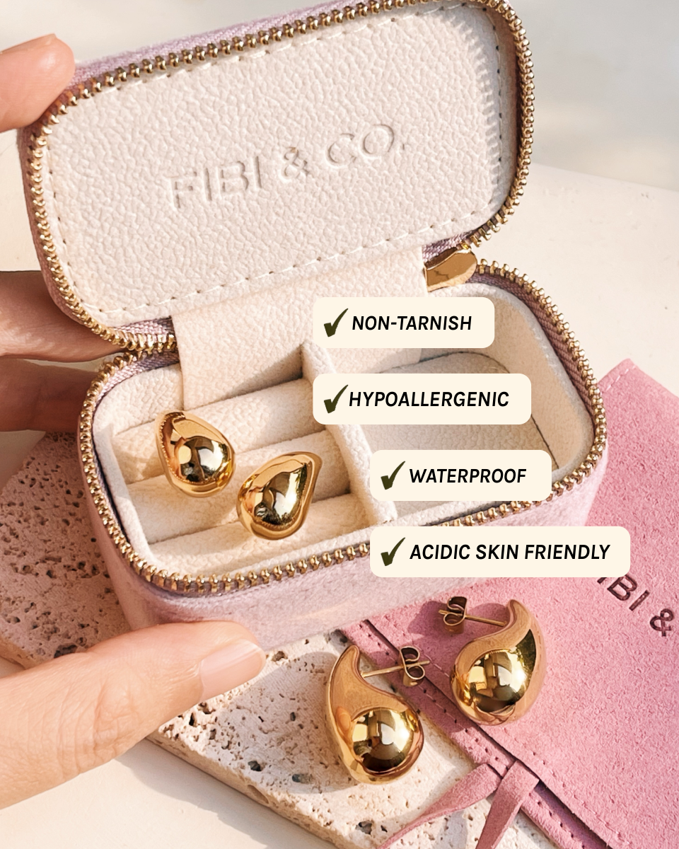 Theodora (Gold) Chunky Teardrop Waterdrop Design Gold Stud Drop Earrings
