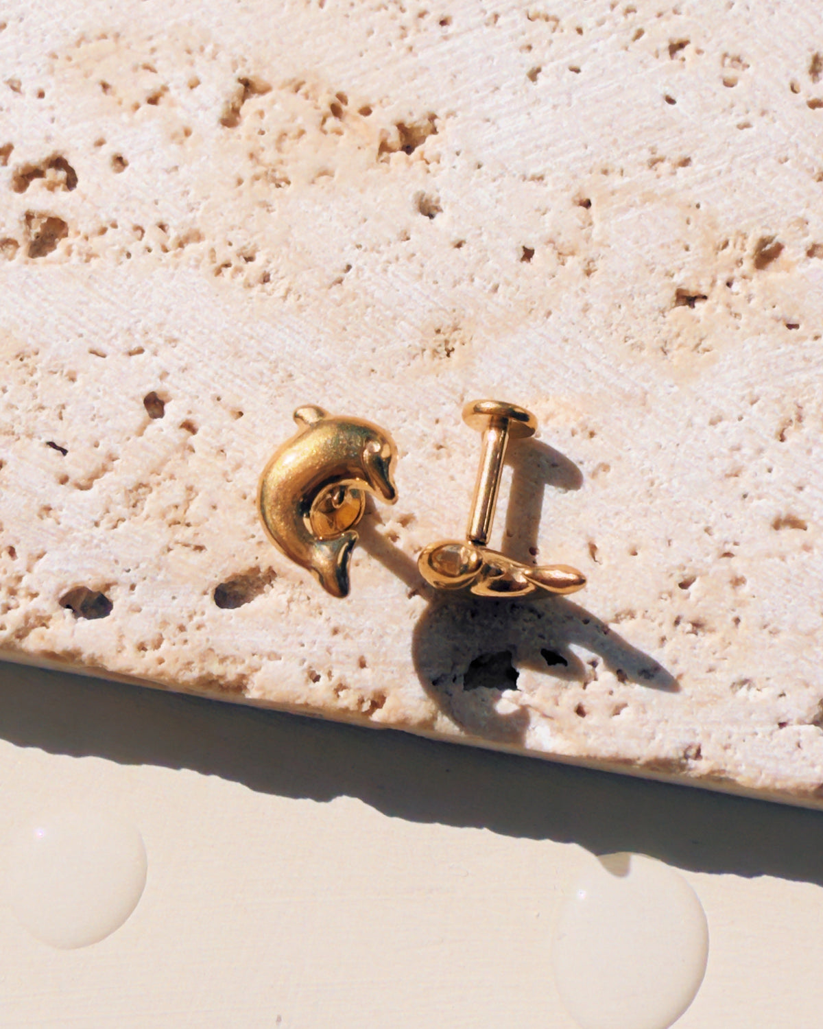 Marnie (Gold) Dainty Dolphin Shaped Flat Back Gold Stud Earrings