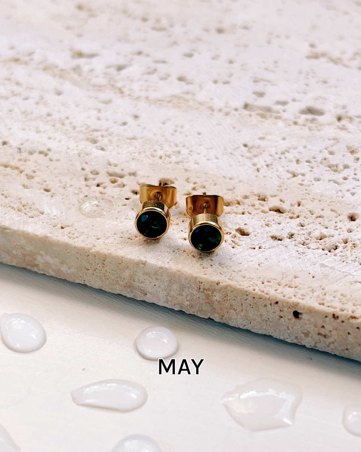 Irene Birthstone Birth Month Color Inlaid Round Zircon Gold Studs