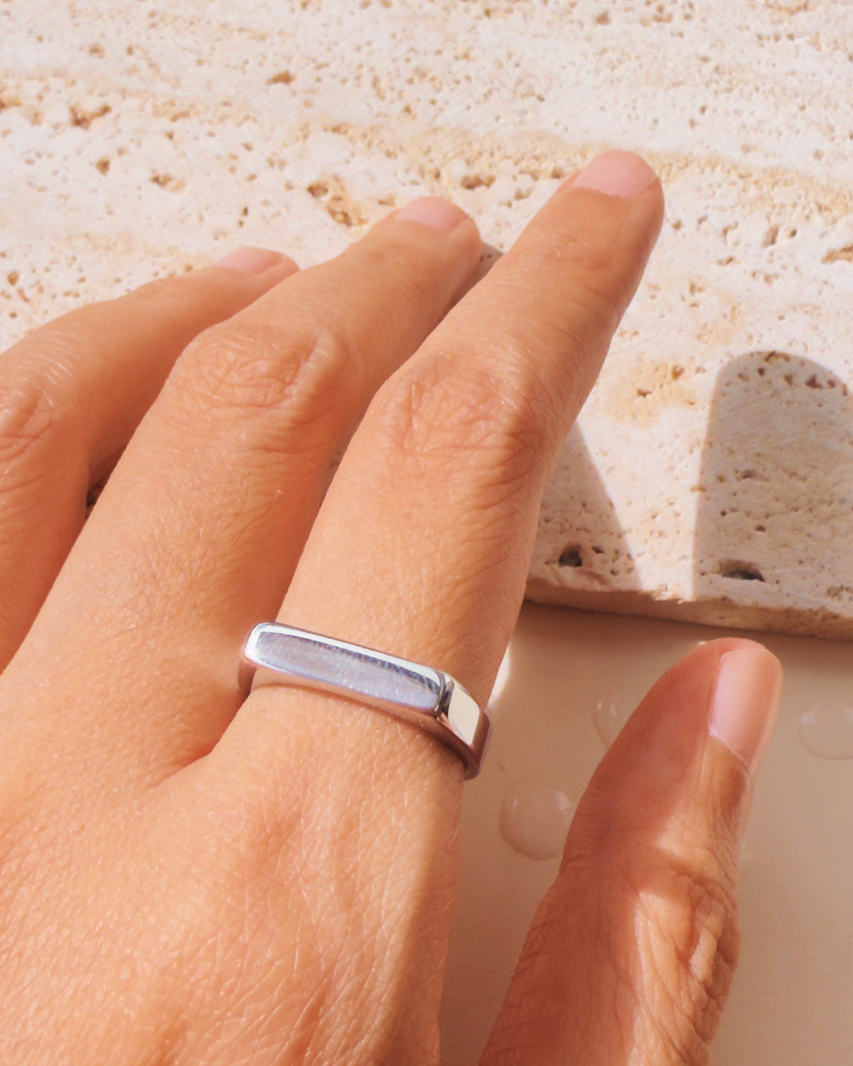 Larrie (Silver) Flat Thin Bar Top Head Design Open Ring