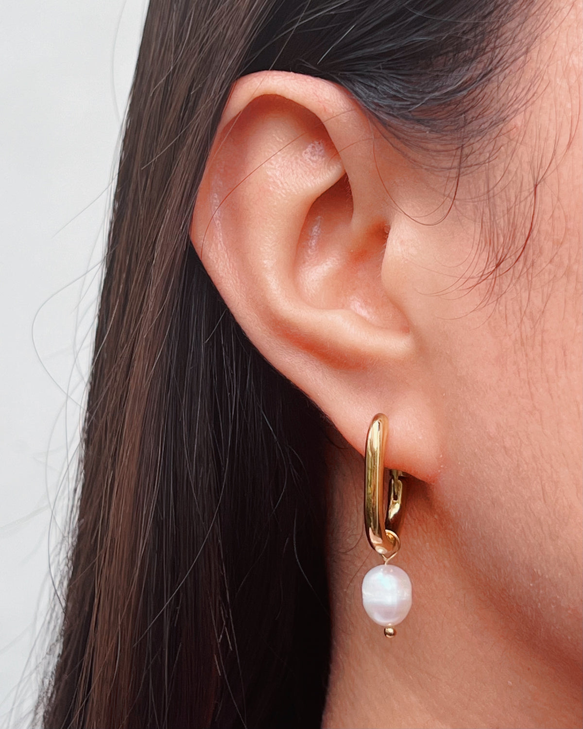 Miranda Baroque Freshwater Pearl Dangle U-Shaped Gold Hoops