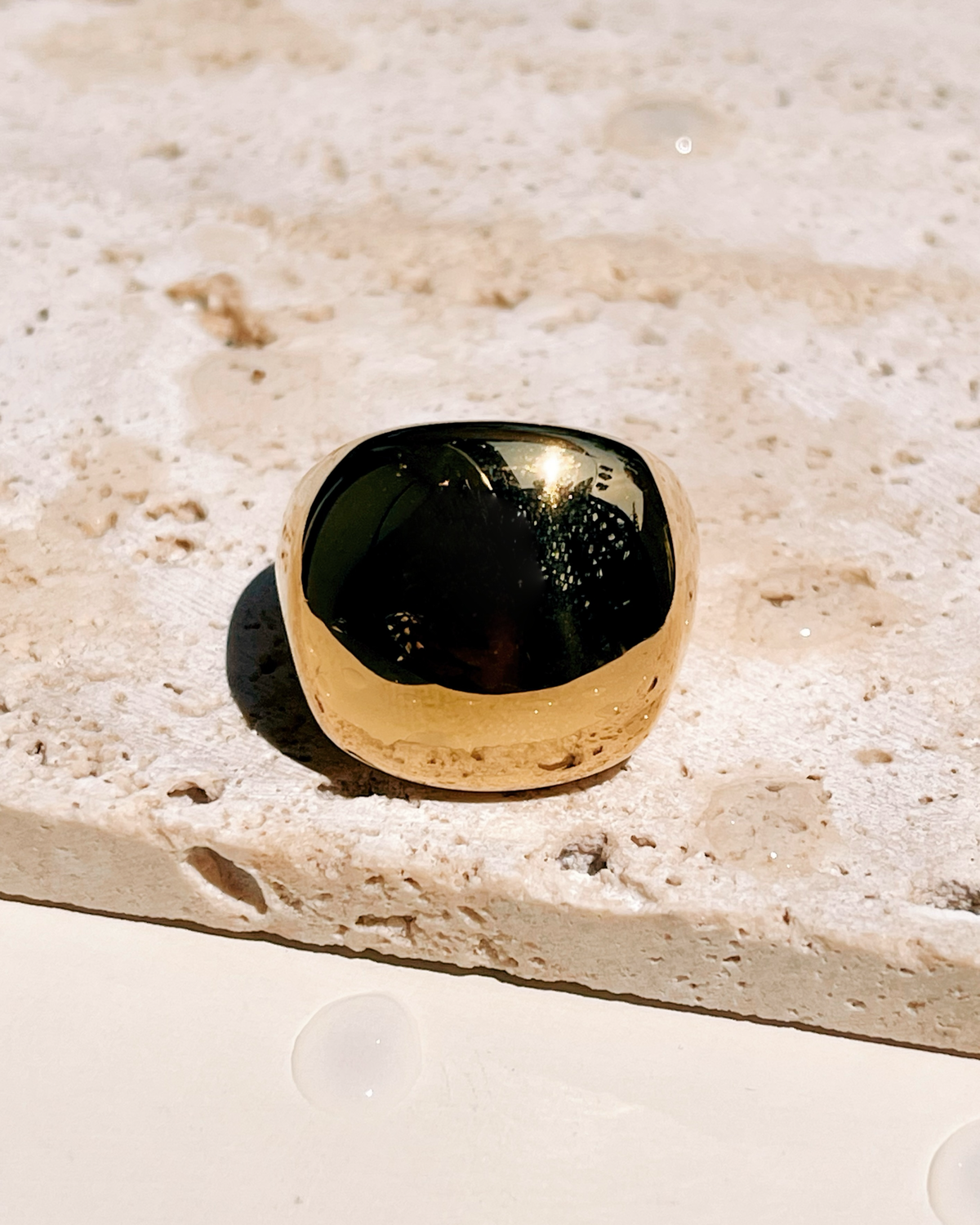 Elodie Chunky Smooth Square Dome Top Design Gold Ring