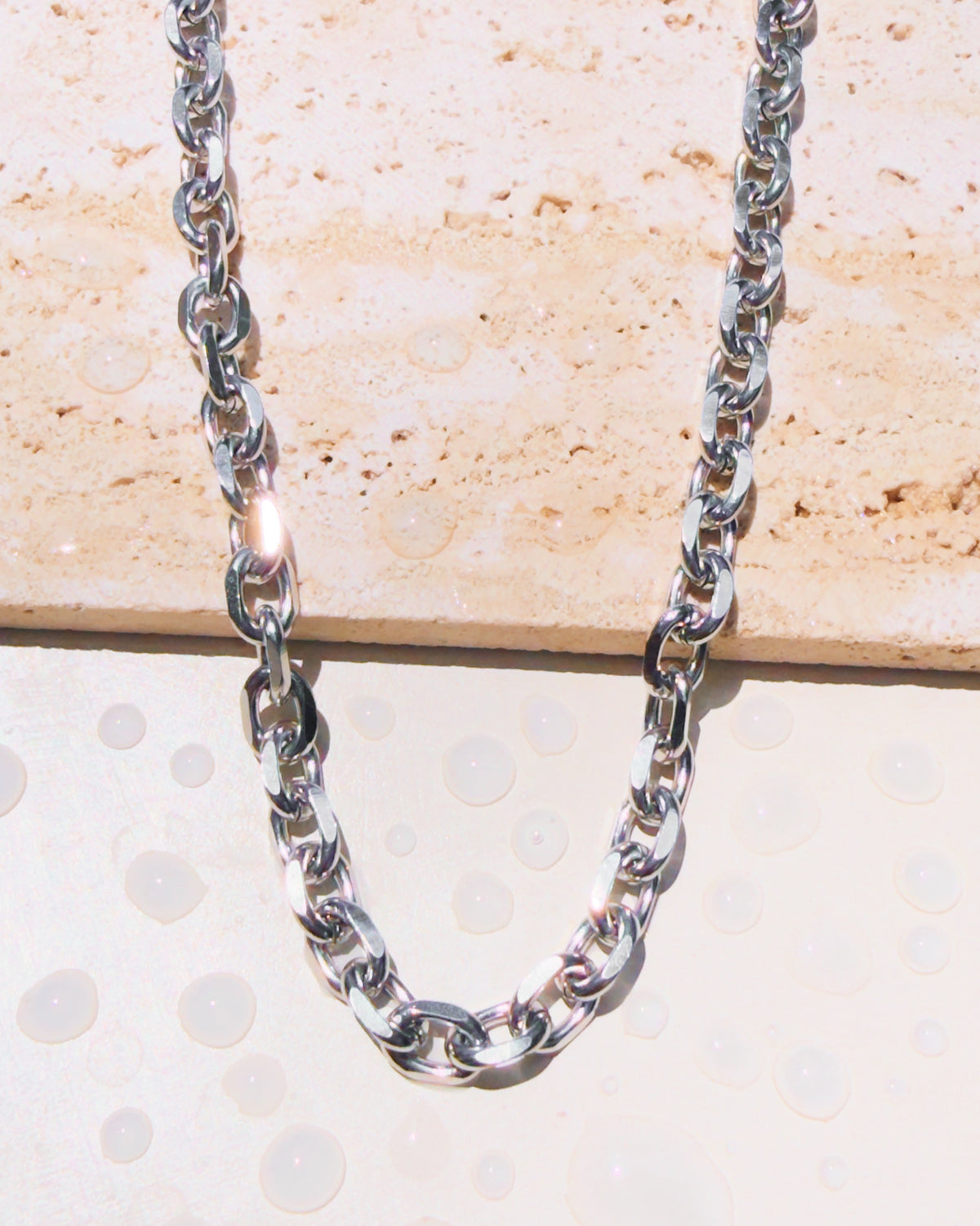 Lourdes (Silver) Thick Oval Faceted Link Chain Design (Chain Only) Necklace