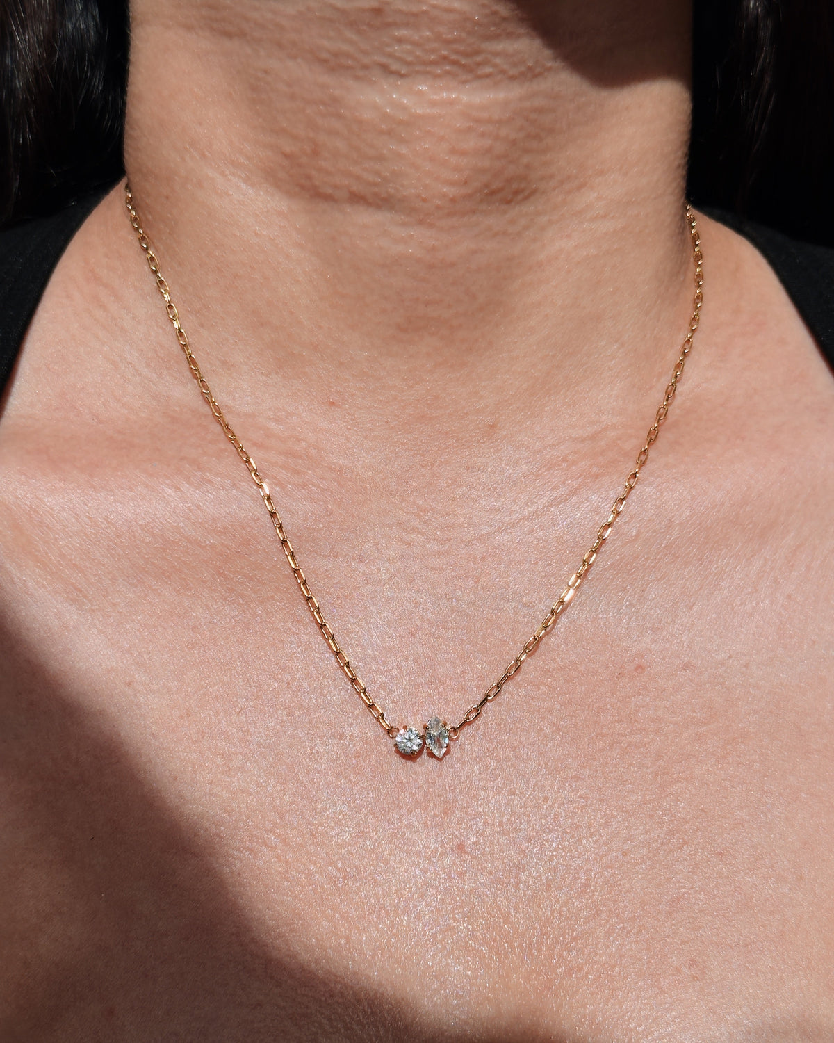 Briony Bezel Set Zircon Oval Round Shaped Pendants Dainty Paperclip Chain Gold Necklace