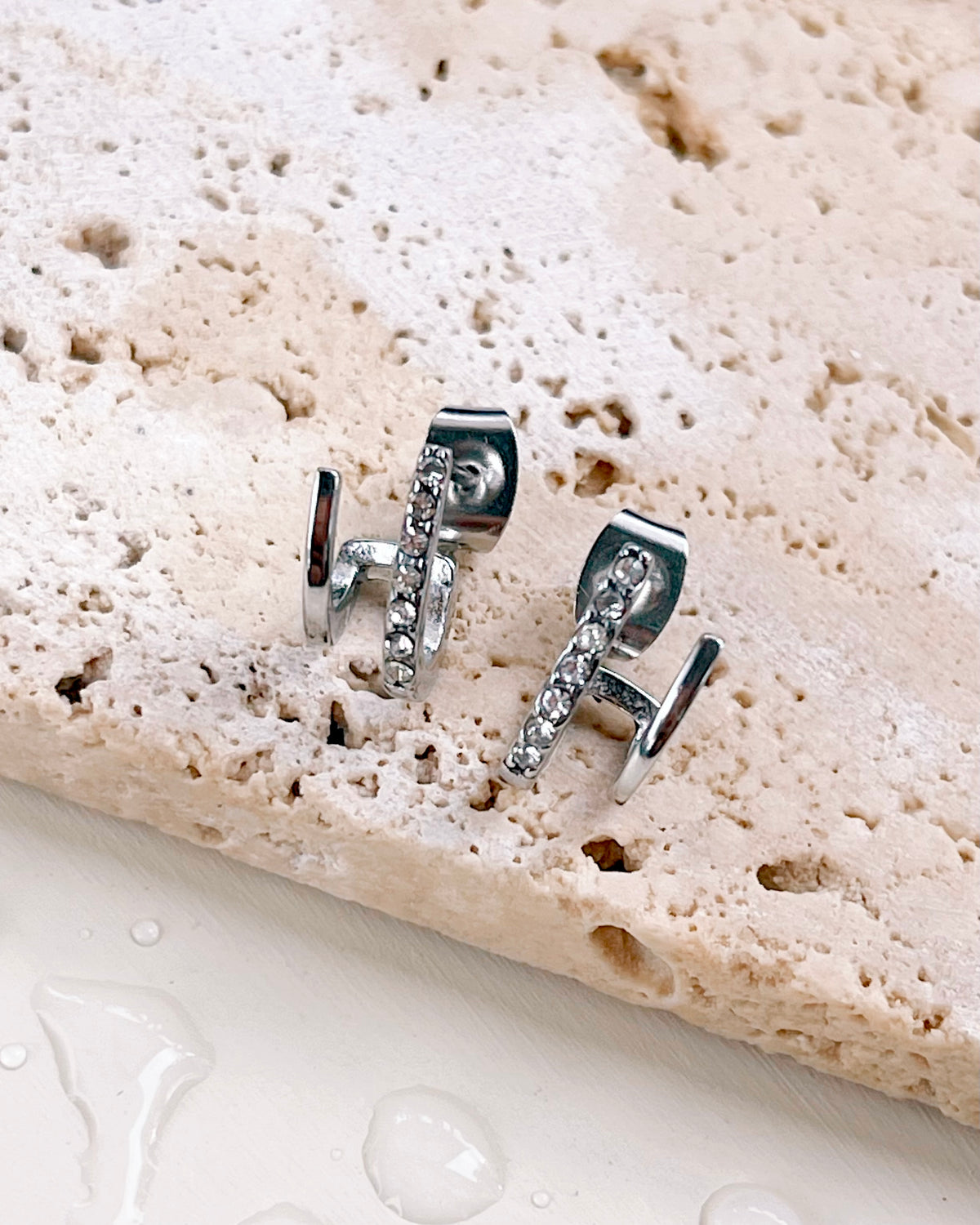 Anne (Silver) Double Layer Zircon Paved Layered Look Huggies