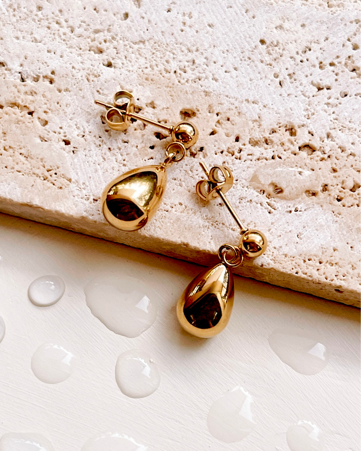 Jordyn Round Stud Teardrop Waterdrop Design Pendant Gold Drop Earrings