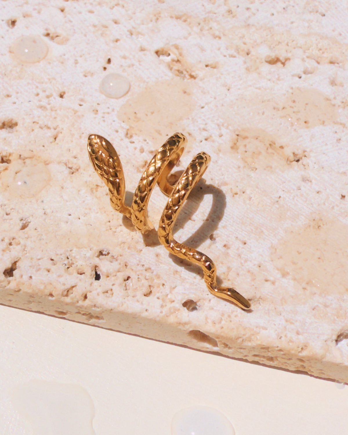 Melissa (Single Piece) Carved Snake Shaped Coiled Design Gold Cuff Earring