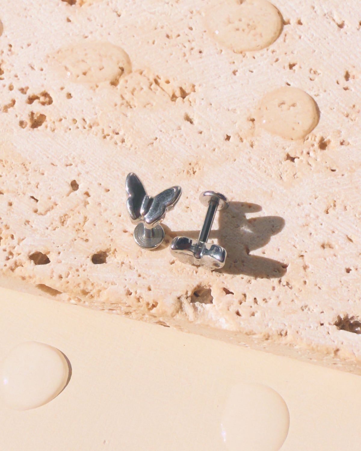 Melania (Silver) Dainty Butterfly Shaped Flat Back Stud Earrings