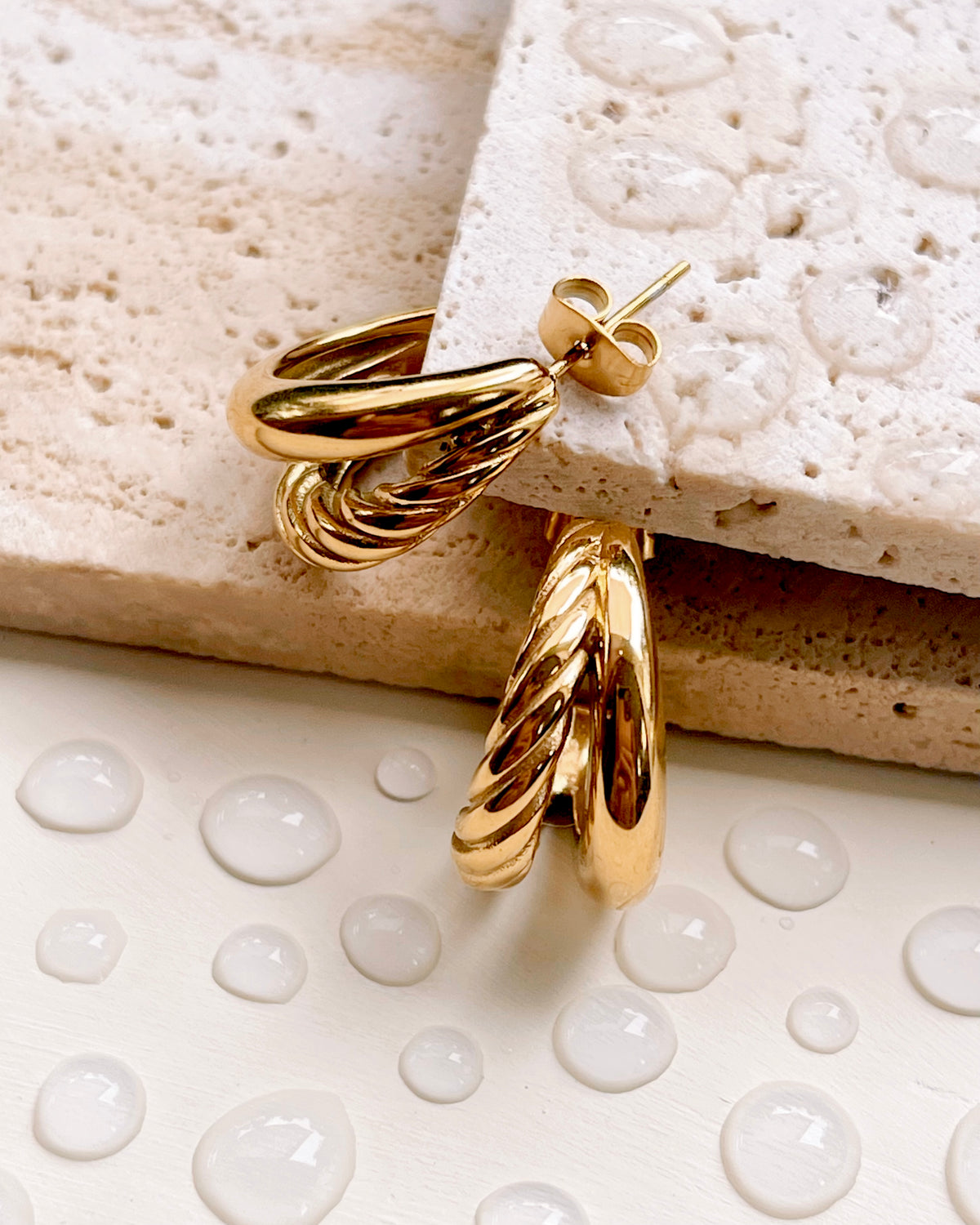 Rosalie (Gold) Chunky Dual Design Smooth Twisted Gold Layered Look Hoops