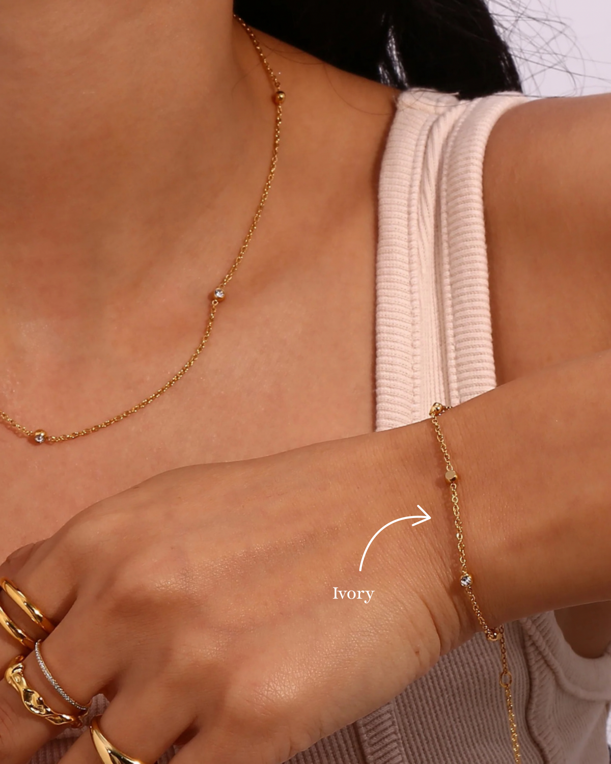 Ivory Zircon Beaded Gold Bracelet