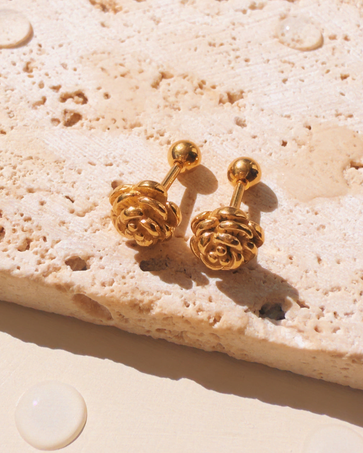 Mandy (Gold) Dainty Carved Flower Shaped Ball Screw Lock Gold Stud Earrings