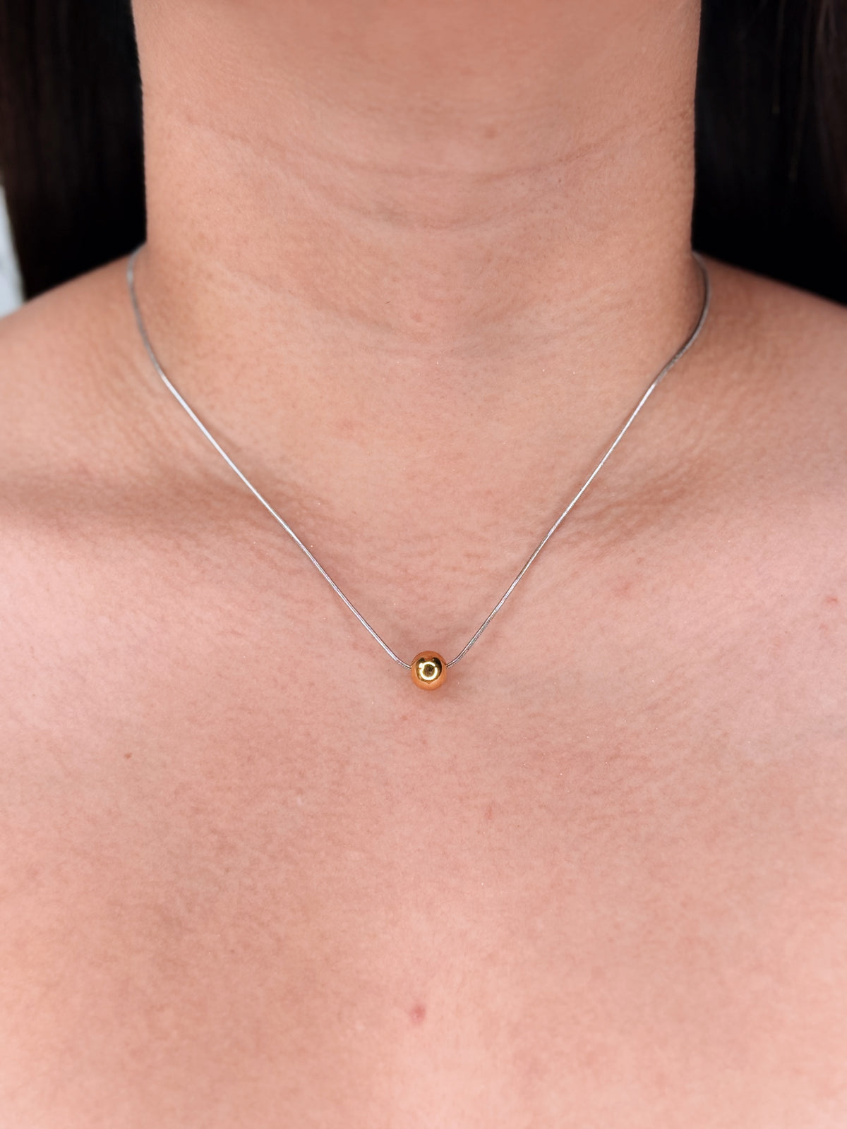 Kendall (Bundle Set) 2 Necklaces Double Layer Two Tone Short Thin Silver Snake Chain Small Gold Pendant Long Thin Silver Snake Chain Big Gold Pendant Silver Necklace