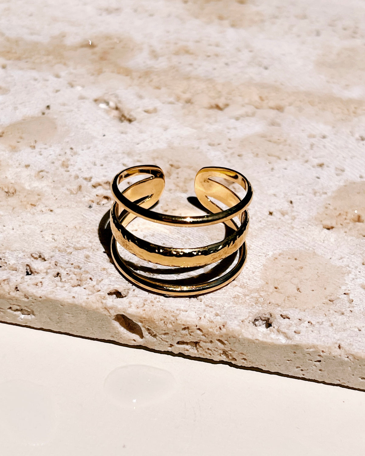 Ivanka (Gold) Three Layer Textured Design Open Gold Ring