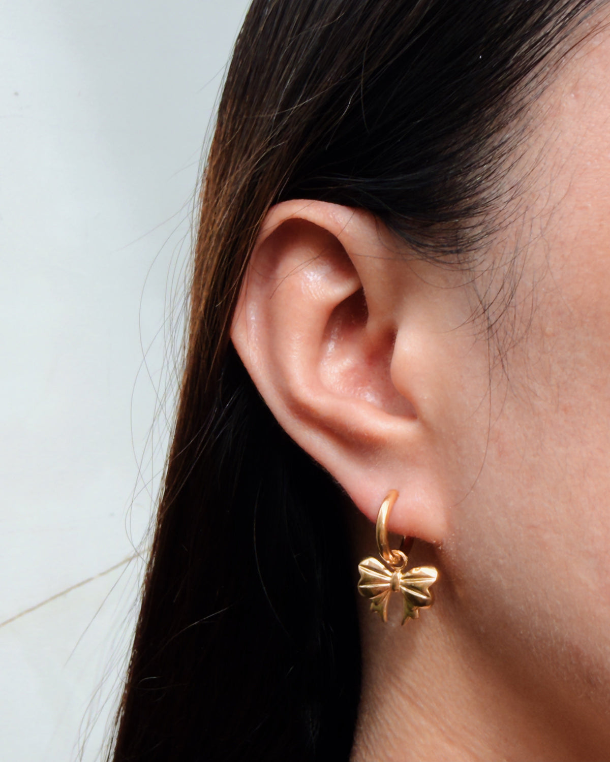 Ohara Round Huggies Solid Bow Ribbon Shaped Dangle Gold Drop Earrings