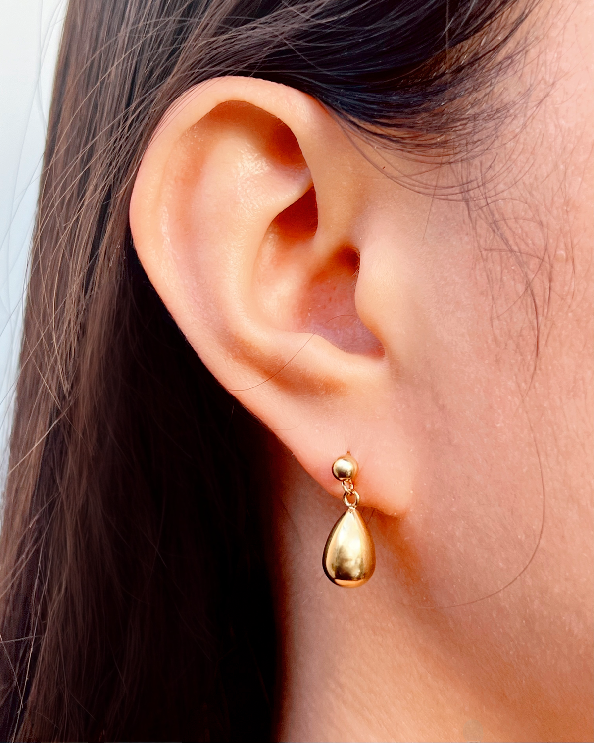 Jordyn Round Stud Teardrop Design Pendant Gold Drop Earrings