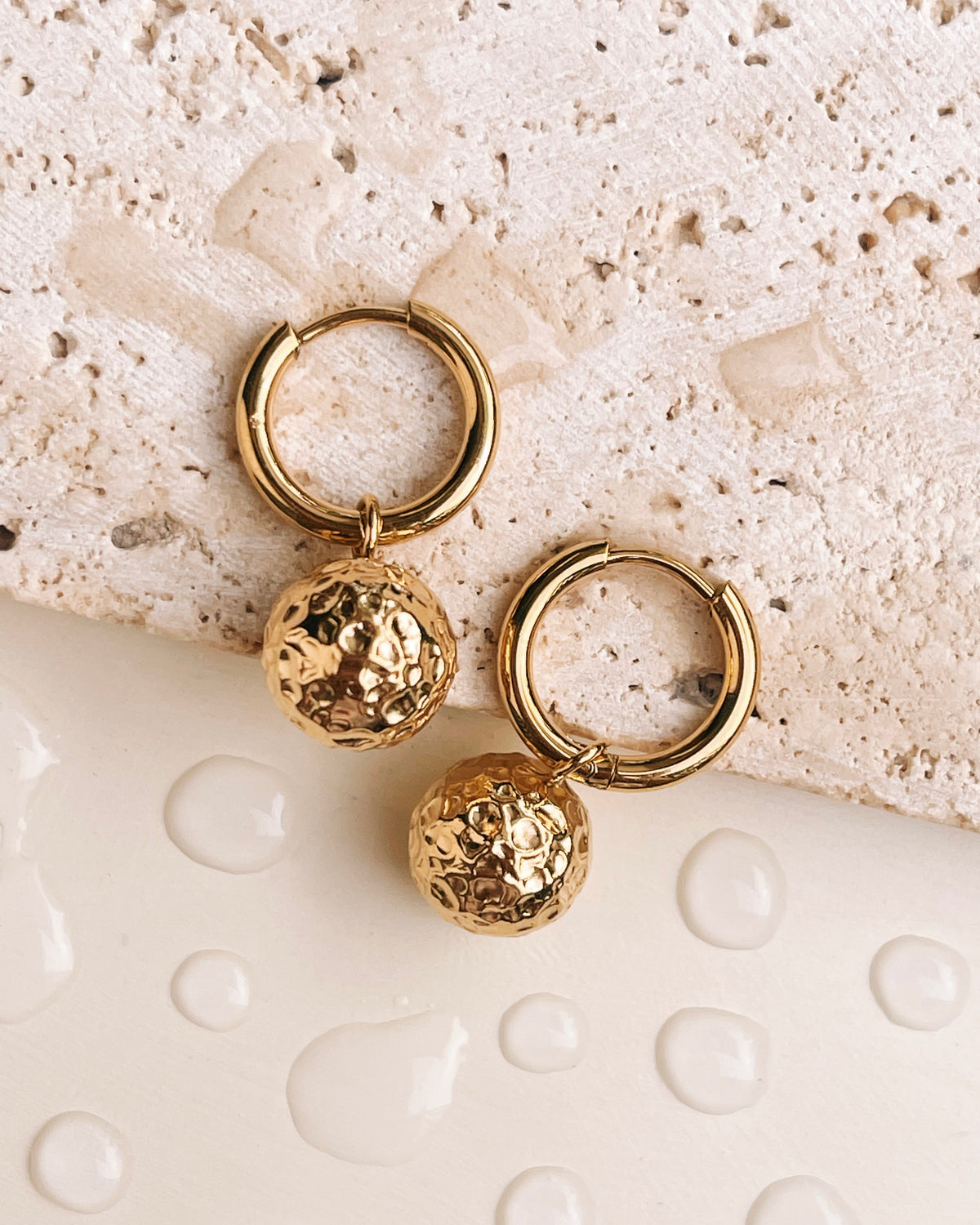 Aileen Classic Huggies Hammered Gold Ball Pendant Drop Earrings