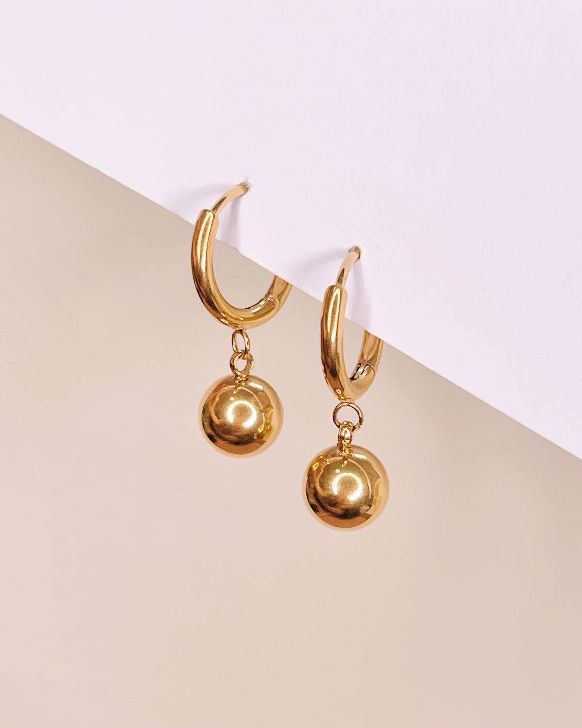 Angelique Solid Ball Dangle Gold Huggies