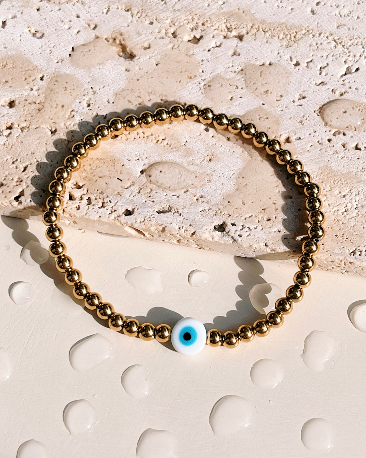 Ava Evil Eye Gold Ball Beaded Elastic Bracelet