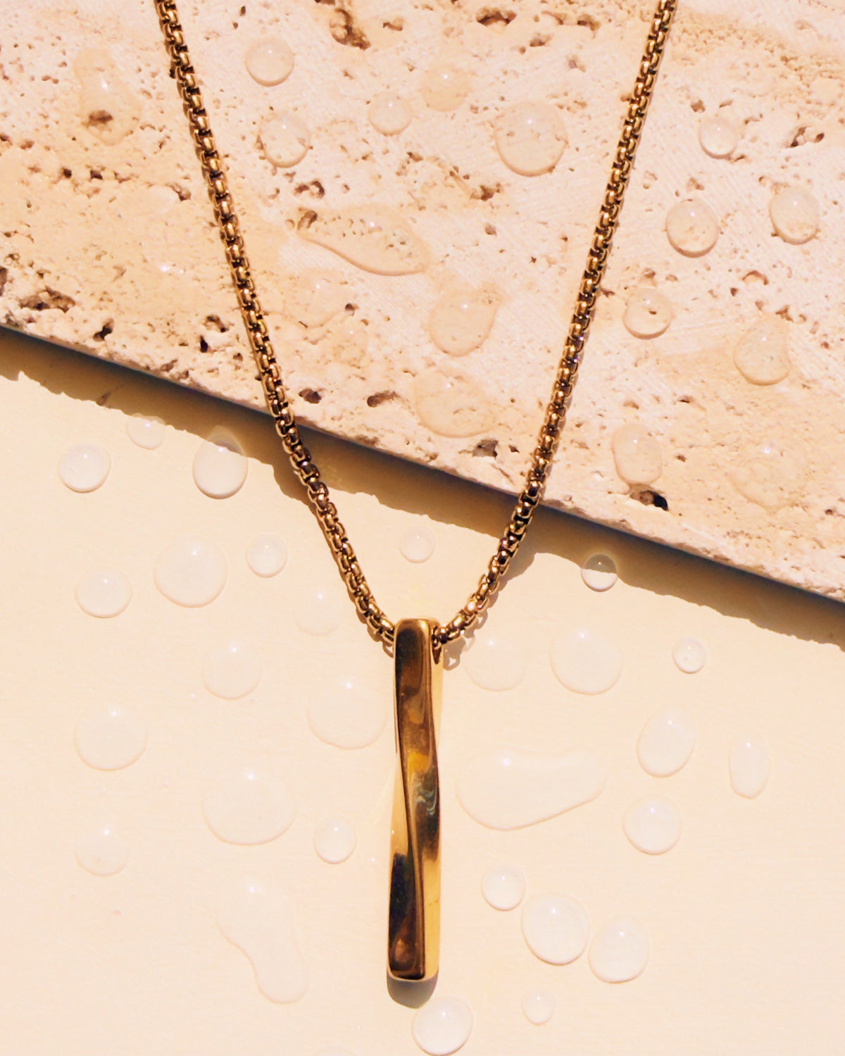 Logan (Gold) Small Box Chain Design Twisted Bar Pendant Necklace