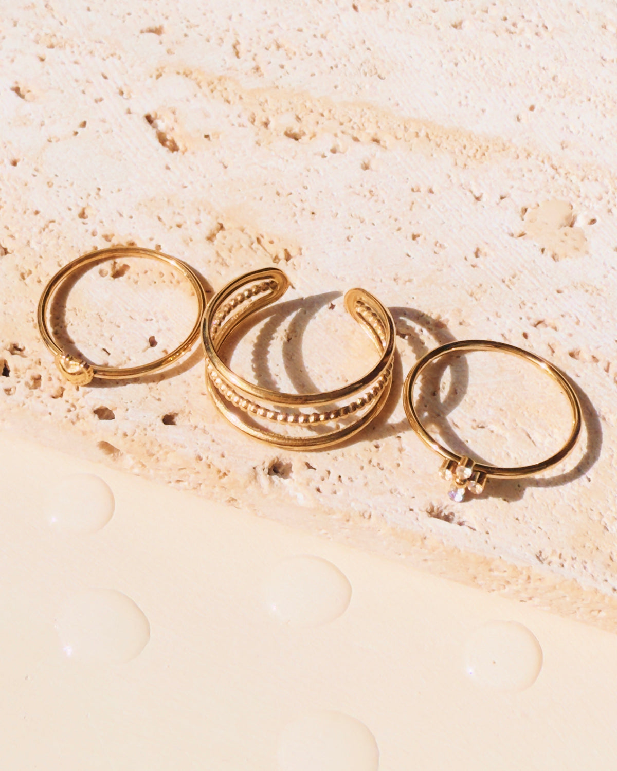 Paula (Bundle Set) Triple Layer Hollow Triple Band Twisted Center Design Dainty Heart Shaped Top Head Design Cross Shaped Top Head Design Stackable Ring