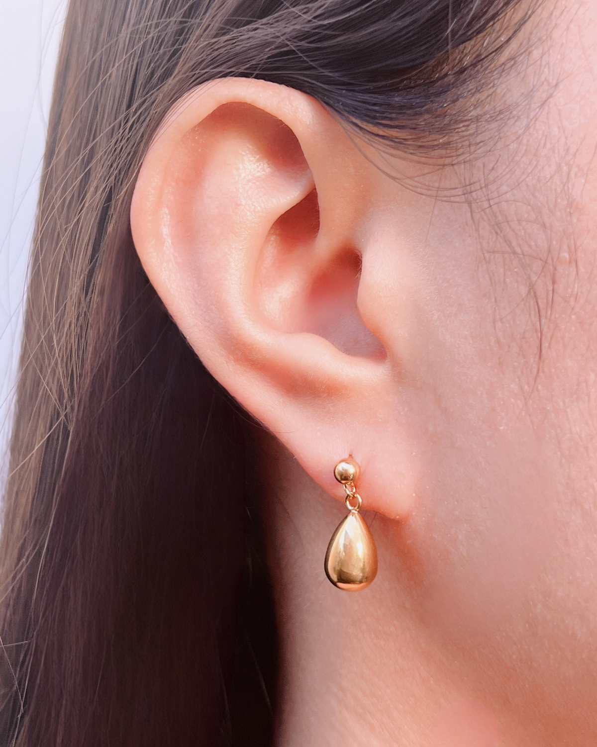 Jordyn Round Stud Teardrop Waterdrop Design Pendant Gold Drop Earrings