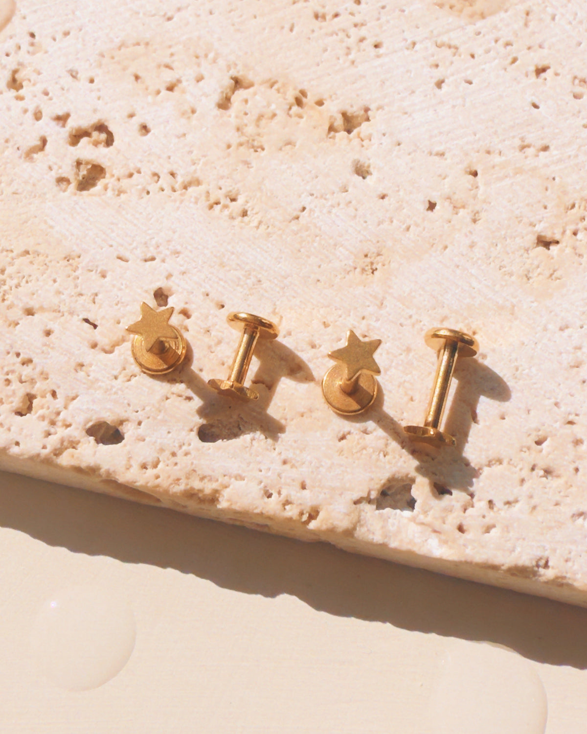 Mona (Gold) Dainty Star Shaped Bar Flat Back Gold Stud Earrings