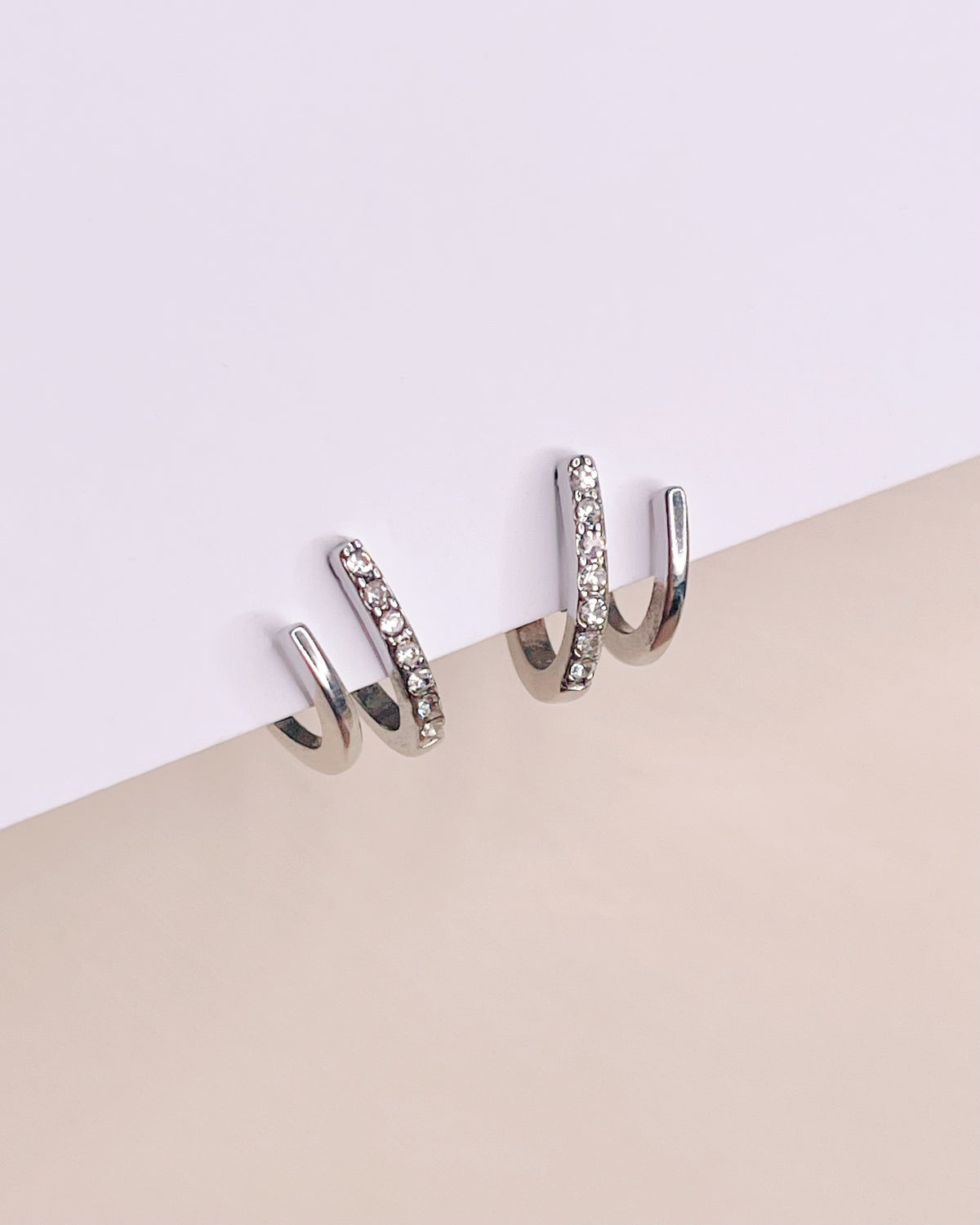 Anne (Silver) Double Layer Zircon Paved Layered Look Huggies