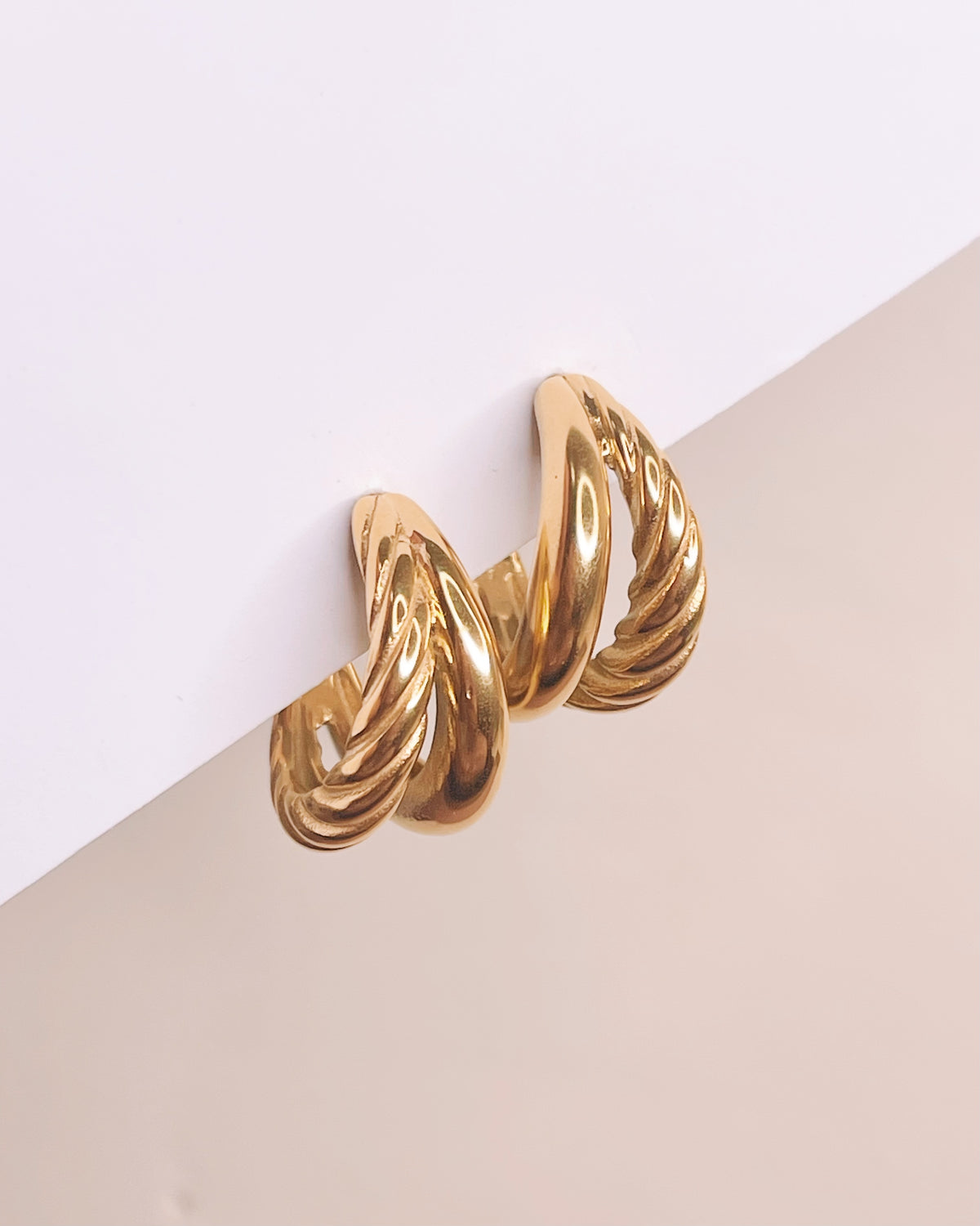 Rosalie (Gold) Chunky Dual Design Smooth Twisted Gold Layered Look Hoops