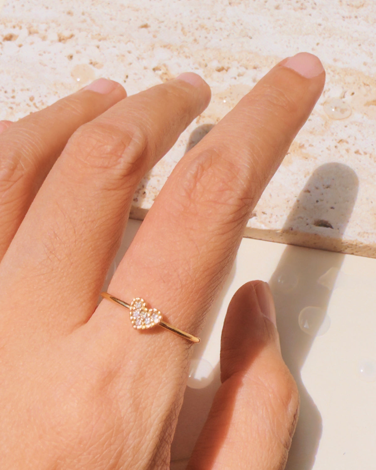 Maliyah (Bundle Set) 3 Rings Zircon Paved Heart Shaped Flower Dual Zircon Pearl Inlaid Set Top Head Dainty Minimalist Design Thin Open Gold Ring