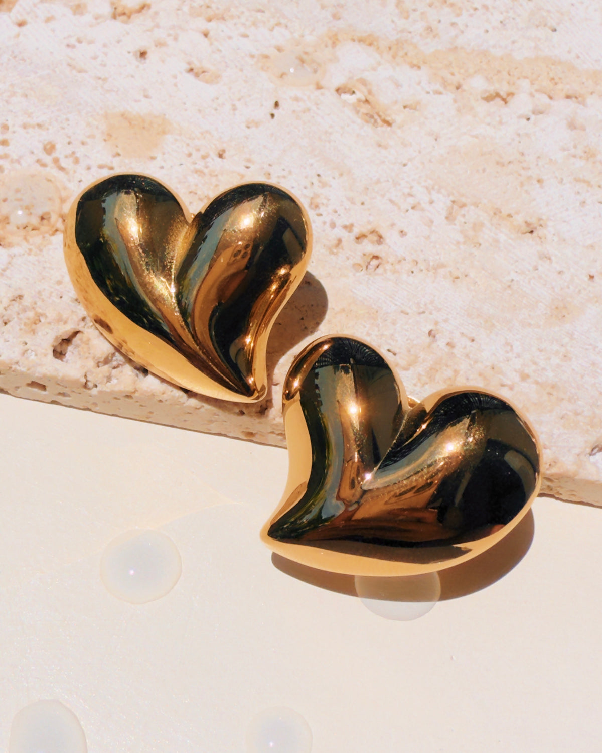 Azalea (Gold) Chunky Heart Shaped Gold Stud Earrings