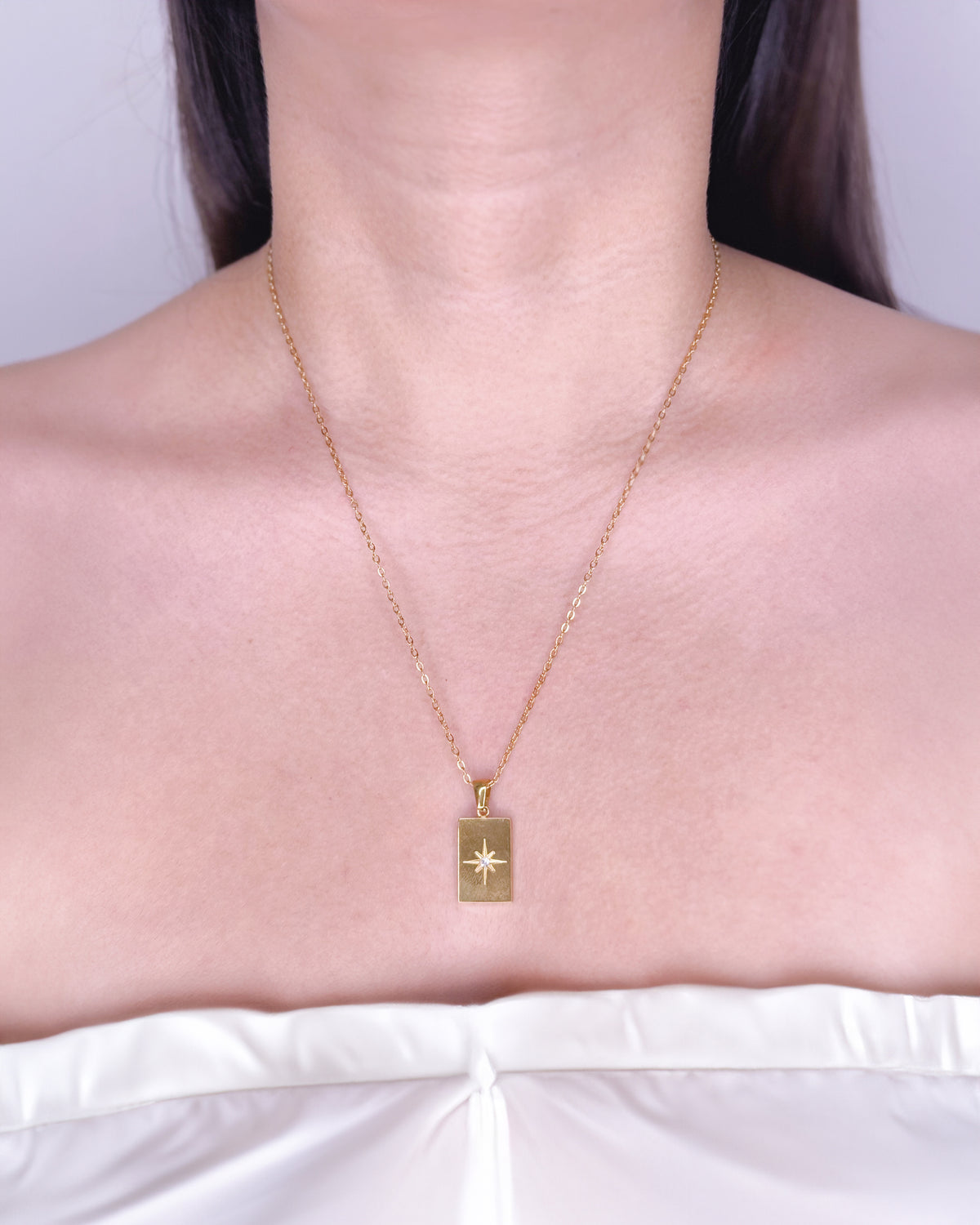 Aya (Bundle Set) 2 Necklaces Double Layer Paper Clip Chain Classic Link Chain Zircon Star Frame Pendant Gold Necklace