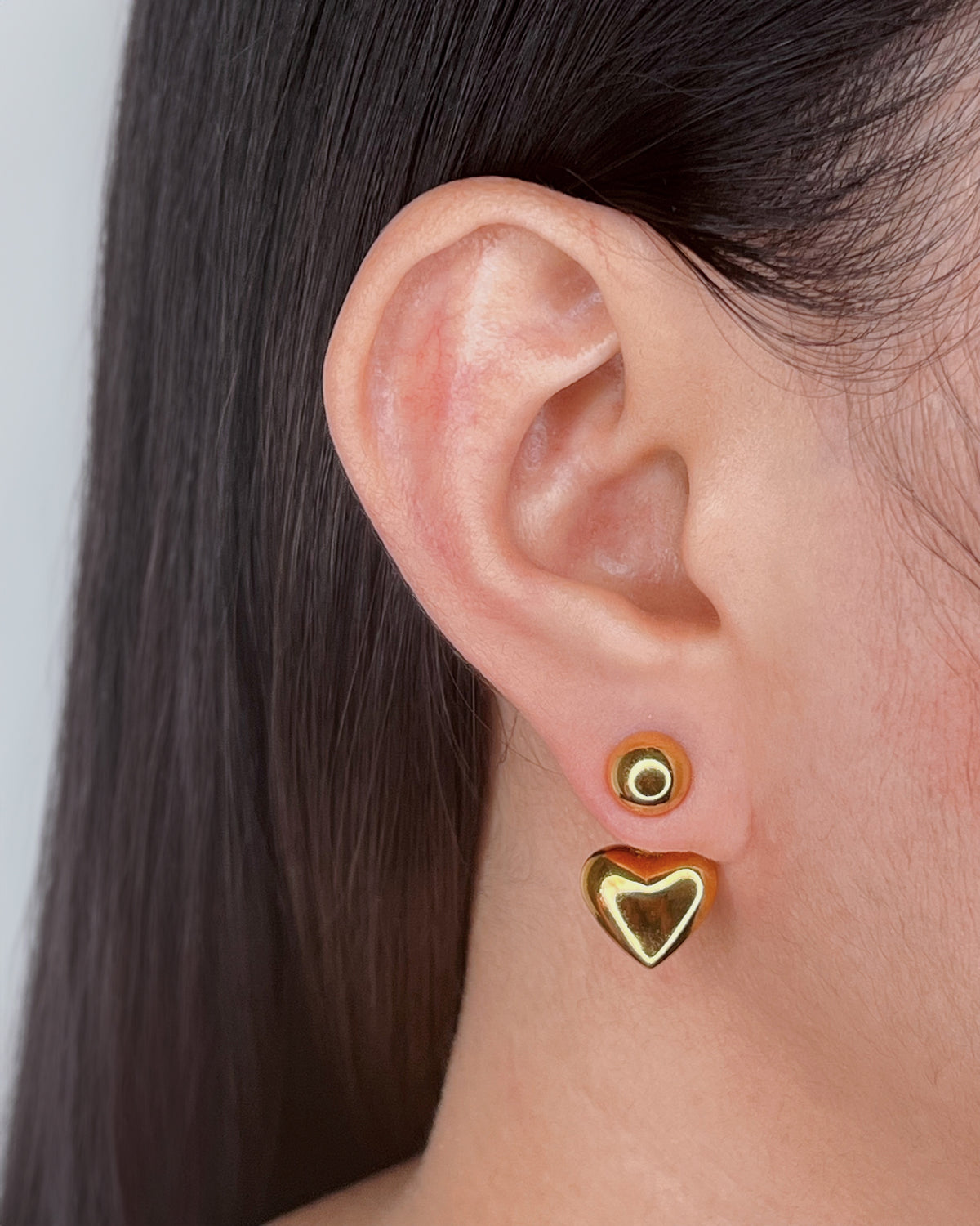 Aiden (Gold) Round Ball Stud Solid Heart Shaped Gold Drop Earrings