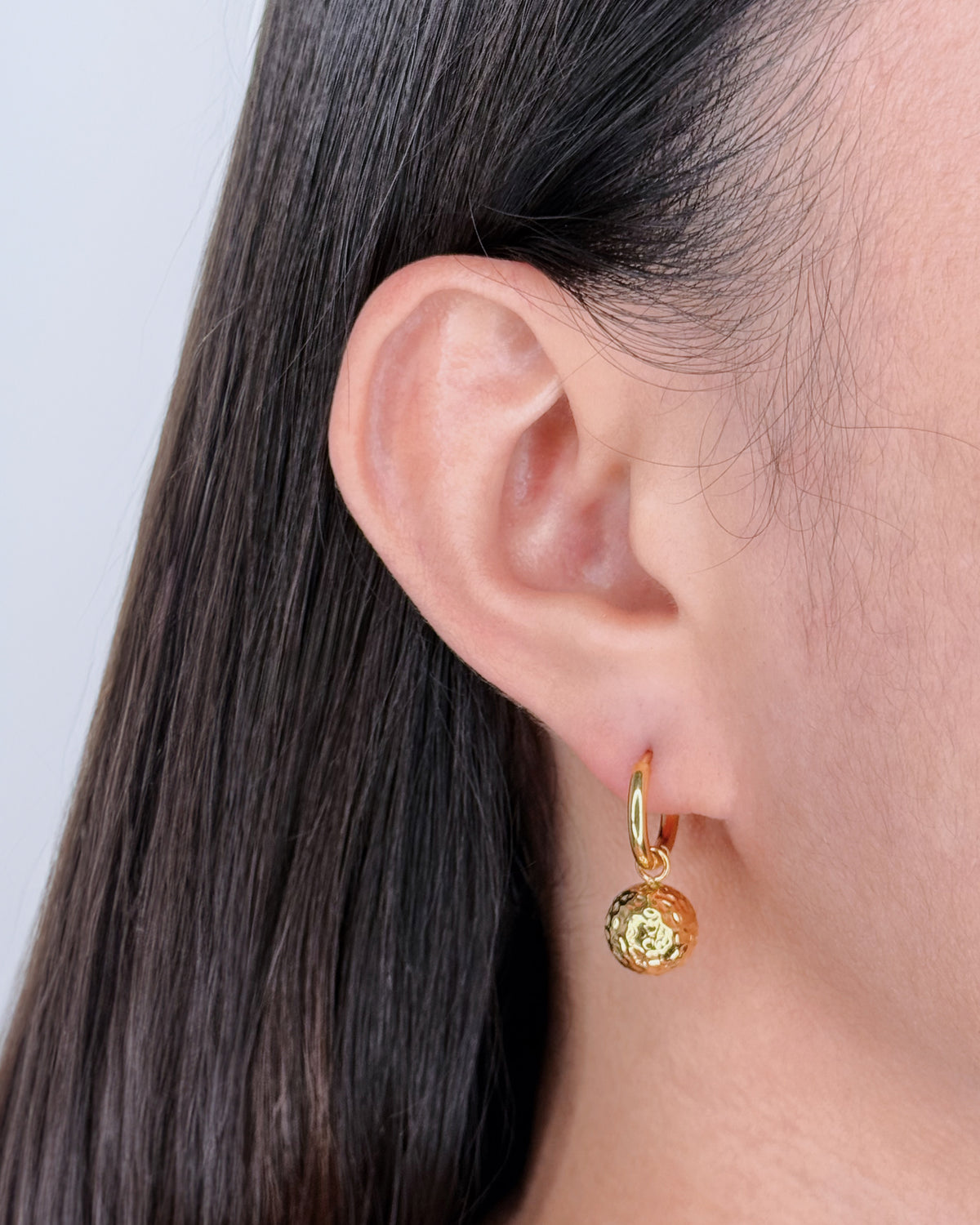 Aileen Classic Huggies Hammered Gold Ball Pendant Drop Earrings