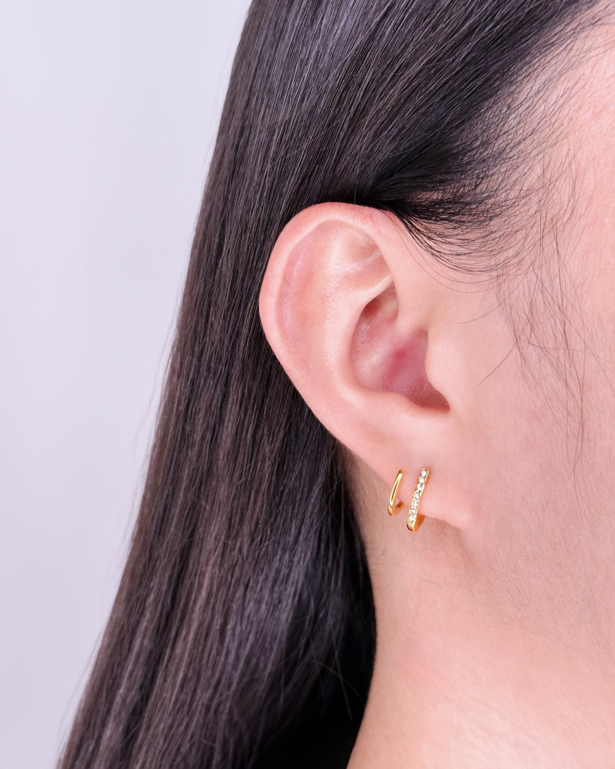 Anne (Gold) Double Layer Zircon Paved Layered Look Studs